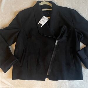 Tahari Black Asymmetrical faux suede Blazer